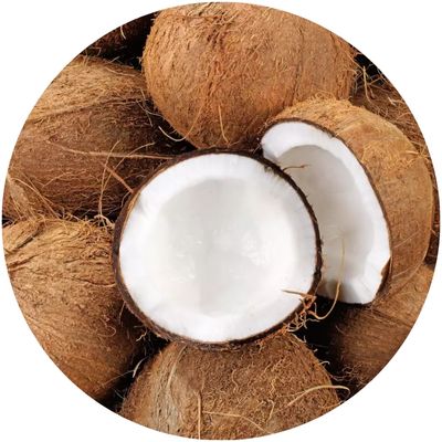 Noix de coco empilées avec une noix ouverte en 2